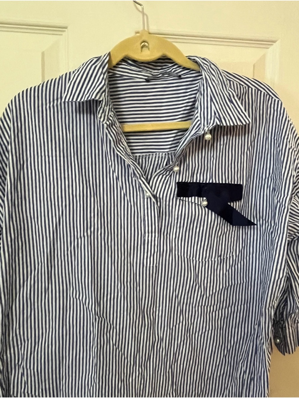 Women’s Navy and White Striped Blouse